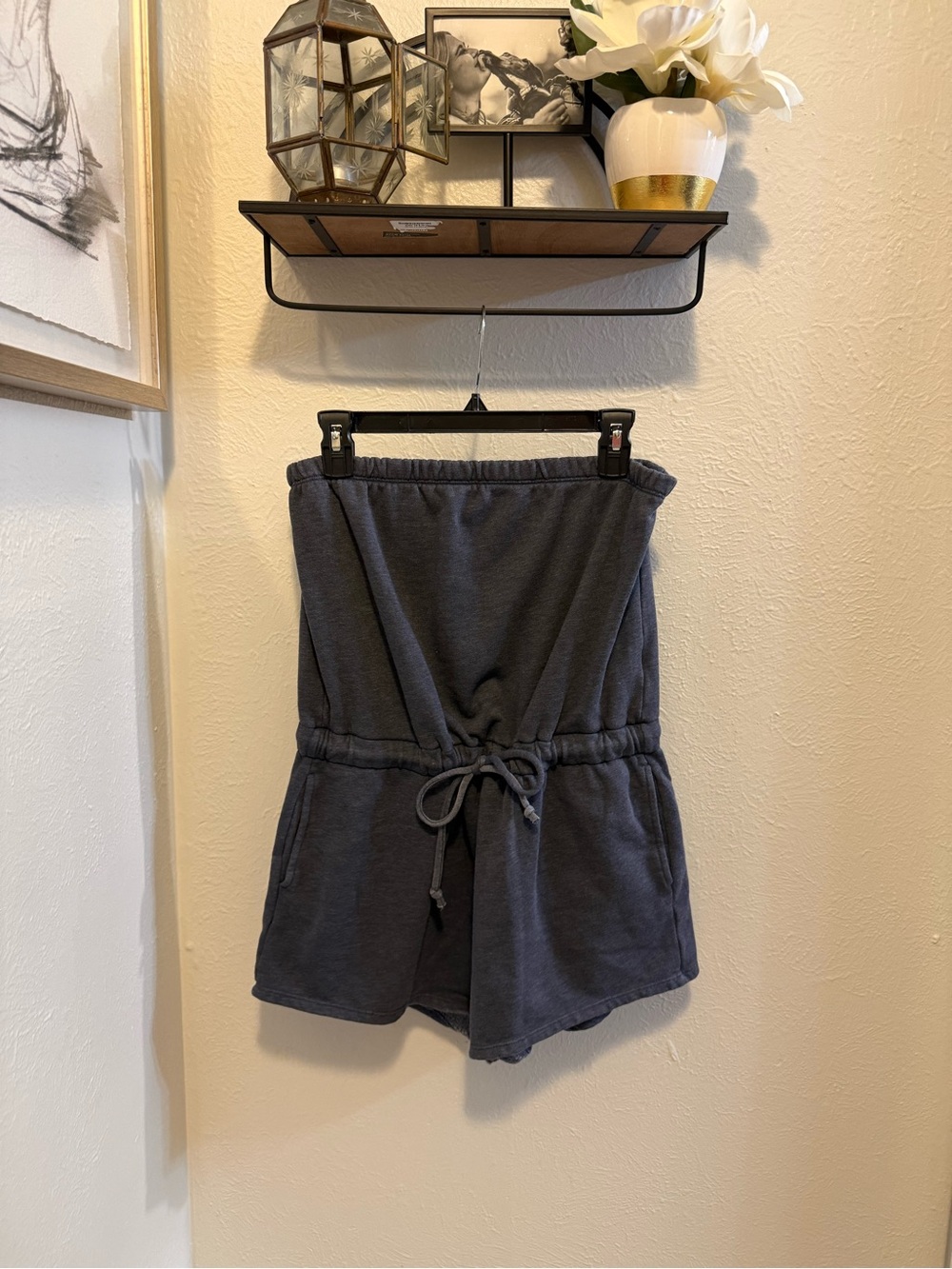 Aeropostale Women's Charcoal Strapless Drawstring Shorts Romper